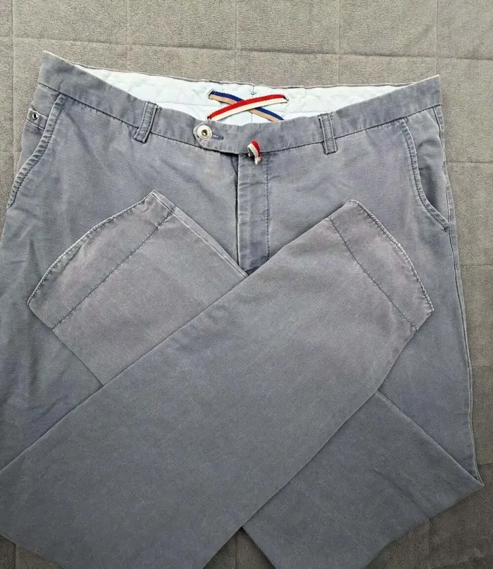 Berwich Faded Blue Cotton Tapered Casual Trousers
